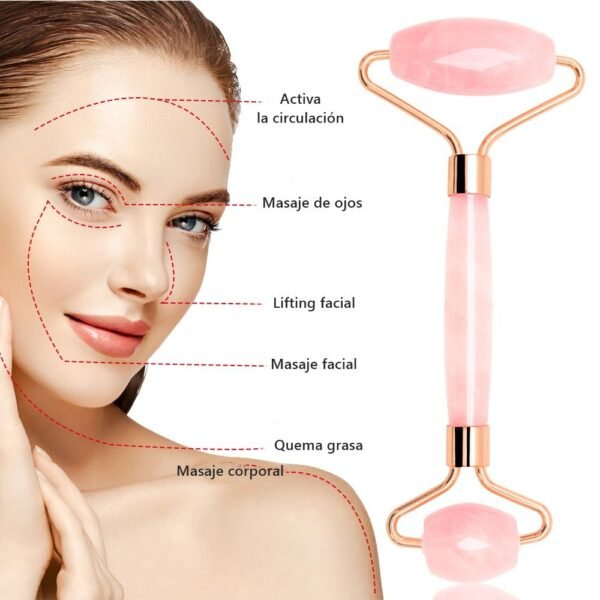 Kit rodillo + gua sha cuarzo rosa