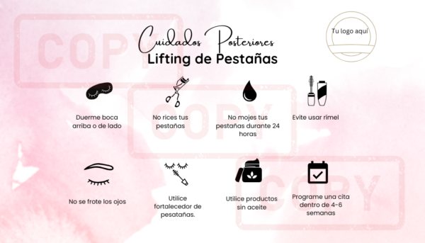 Tarjeta personalizable Cuidado Posterior del Lifting de Pestañas