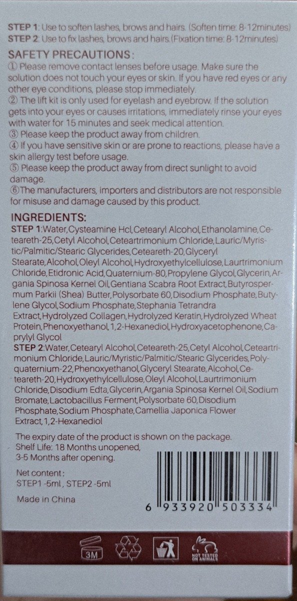 ingredientes ICONSING Plant Extract Lift Kit paso 1 y 2