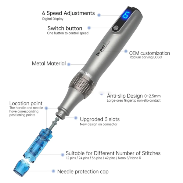 Dr. Pen M8S Inalámbrico specs Dr. Pen M8S Inalámbrico con Sistema Antirretorno – Gris