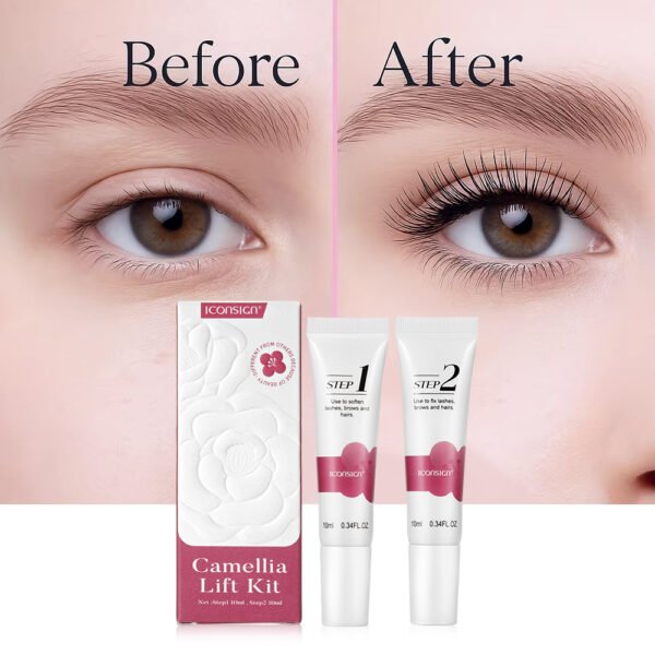 antes depues camellia ICONSING Camellia Lash & Brow Lift Kit – Paso 1 y Paso 2
