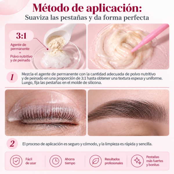 IT2001 Lami Mix Powder Camellia ICONSIGN 5 g aplicacion Lami Mix Powder Camellia ICONSIGN 5 g – Polvo Espesante para Lifting