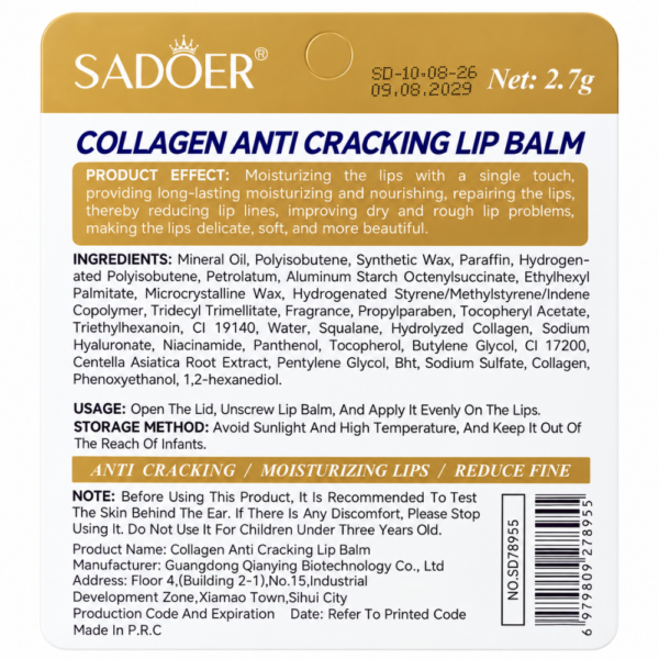 Bálsamo Labial SADOER con Colágeno y Ácido Hialurónico – 2,7 g